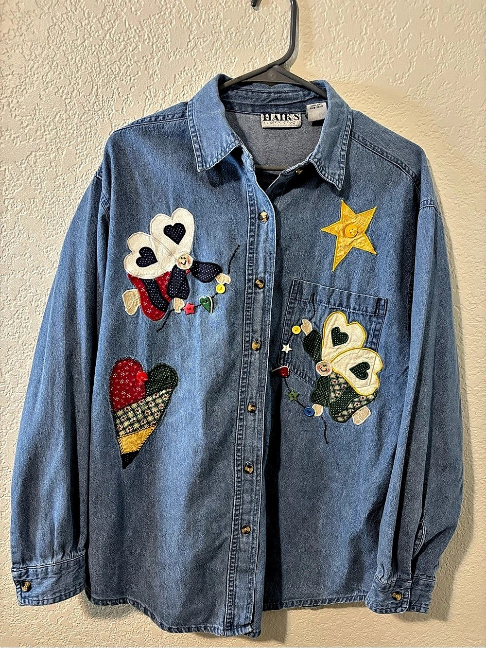 HAIKS Vintage 90s Patchwork Denim Novelty Shirt Large